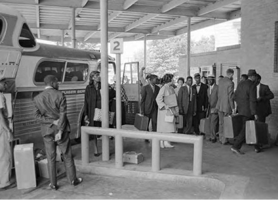 Freedom Riders arriving at the Montgomery Greyhound Bus Station