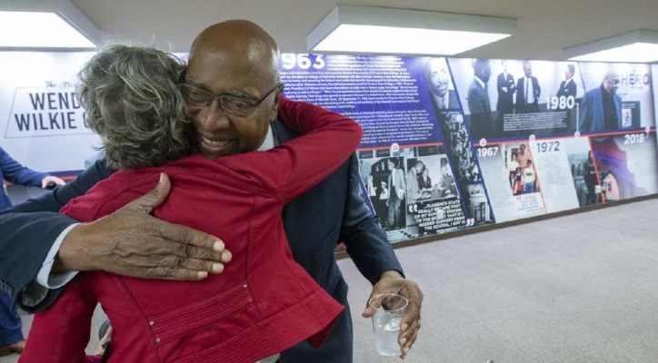 Wendell W. Gunn at the dedication of a mural honoring his life and career, September, 2019. The mural is in the Collier Library on the campus of the University of North Alabama.