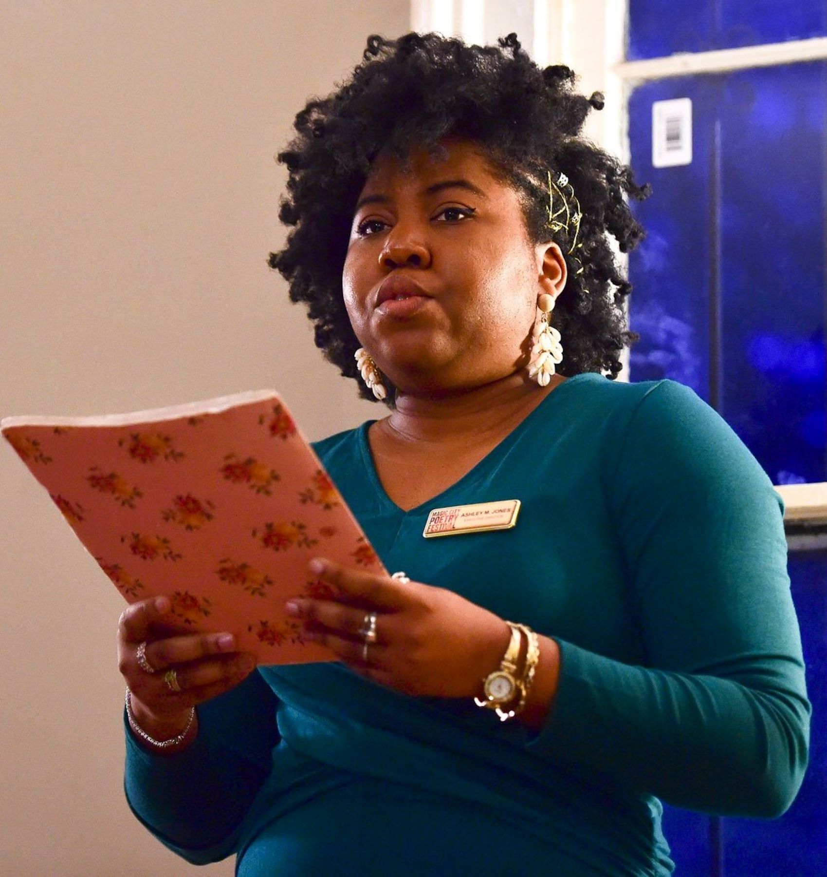 Ashley M. Jones speaking at a Magic City Poetry Festival event