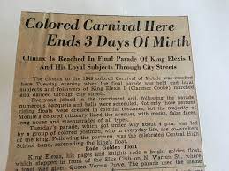 Newspaper articles covering "colored" Mobile's Mardi Gras activities