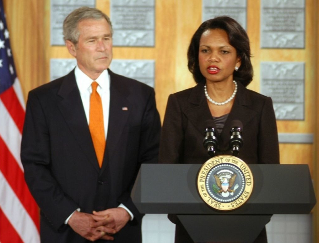 President George W. Bush and U.S. Secretary of State Condoleezza Rice, circa 2006.