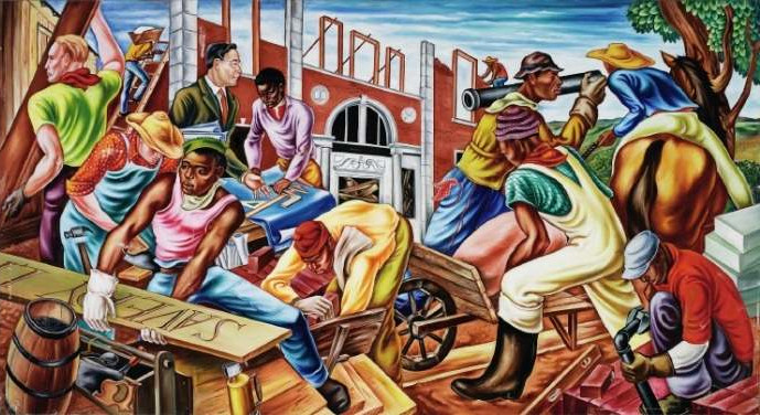 mural at Talladega College in Alabama by artist Hale Woodruff depicting the building of Savery Library. William Savery, a former slave, is one of the founders of Talladega College.