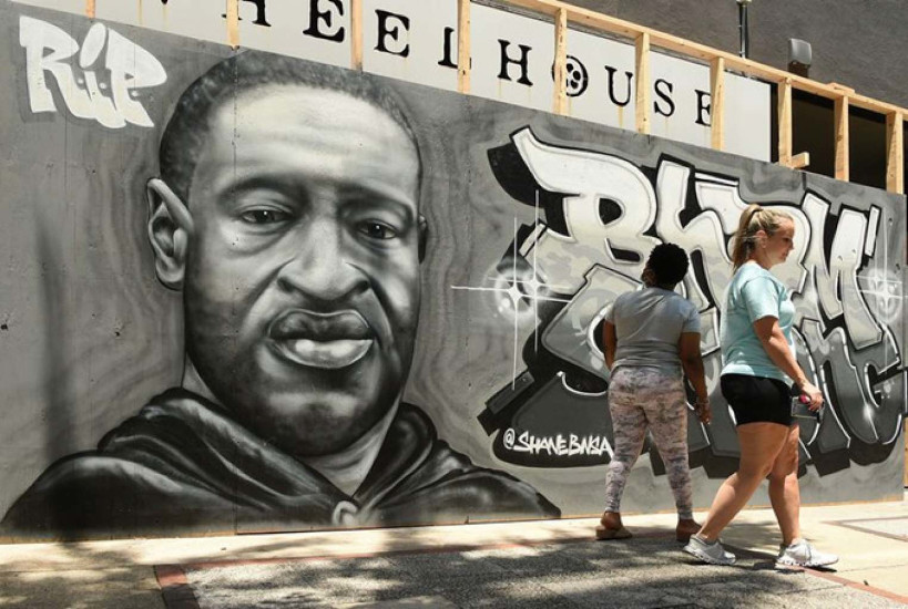 George Floyd mural in downtown Birmingham, Alabama, by artist Shane Bansa