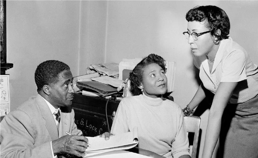 Autherine Lucy with attorney Arthur Shores and Ruby Hurley of the NAACP.