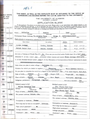 Autherine Lucy application to the University of Alabama