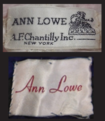 Labels from Ann Lowe dresses.