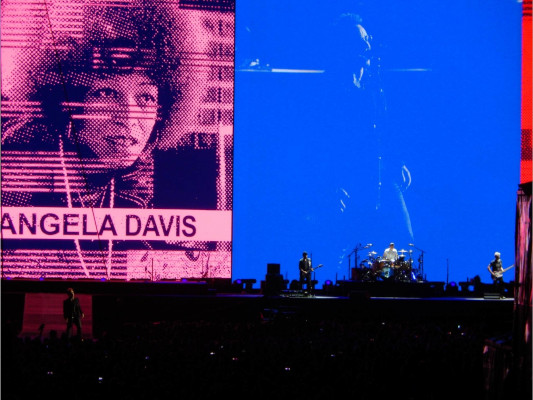 image of Angela Davis shown on a large screen at the U2 concert at Soldier Field in Chicago, 2011