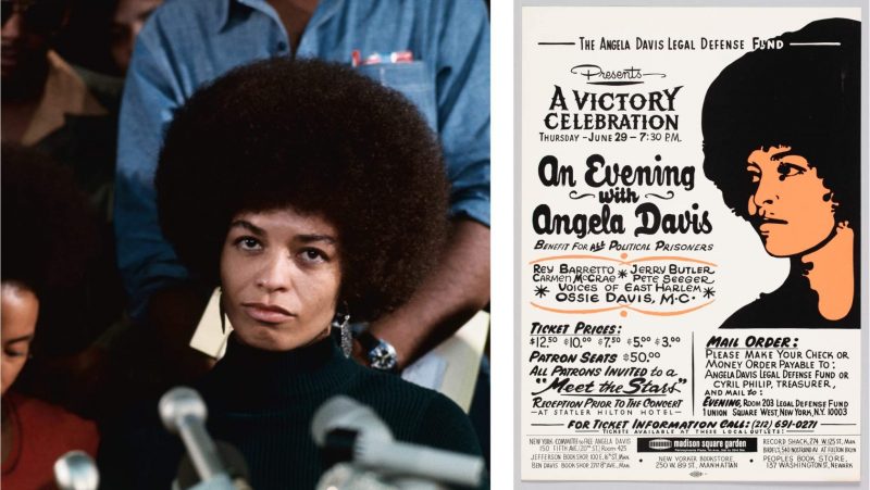 Angela Davis on trial; event flyer for a victory celebration evening with Angela Davis presented by the Angela Davis Legal Defense Fund