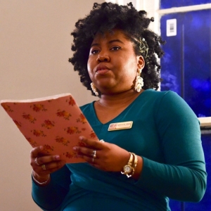 Ashley M. Jones speaking at a Magic City Poetry Festival event