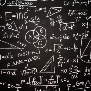 math equations and diagrams on a blackboard