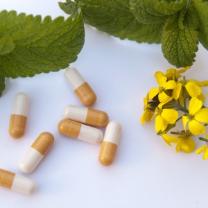 Herbs and medicine capsules